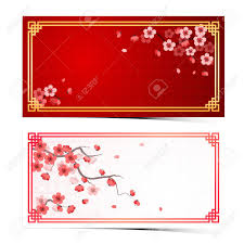 Cherry Blossom Template With Chinese Frame Pattern Vector
