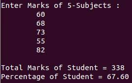 find total marks percene c program