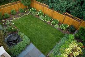 Carving out circular areas or curved paths among the green grass is a common idea for incorporating flowers into the backyard design. Simple Small Backyard Design With Grass Small Backyard Garden Design Small Yard Landscaping Small Backyard Landscaping