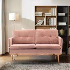 mondawe modern pink velvet sofa in the