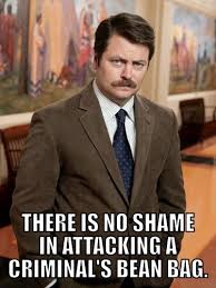 There is no shame in attacking a criminal&#39;s bean bag.” Ron Swanson ... via Relatably.com