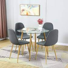 5 Pieces Dining Table Set Round Glass