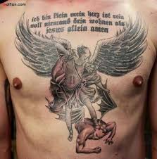 Touch device users, explore by touch or. Cool Grey Ink Angel Warrior And Quote Tattoo On Men Chest Segerios Com