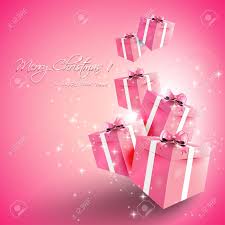 Modern Pink Christmas Greeting Card With Gift Boxes On The Bright