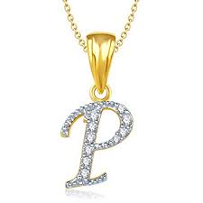 Buy Meenaz Brass Crystal Gold Plated P Letter Alphabet Heart Pendant