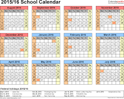 Template 4 School Calendar 2015 16 For Word Landscape