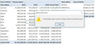 a pivottable report cannot overlap a