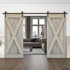 calhome x 52 in x 84 in smoke gray stained diy solid pine wood interior double sliding barn door with hardware kit