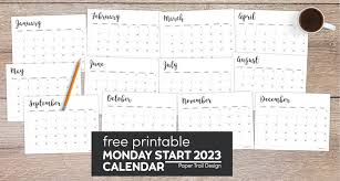 free printable 2023 calendar monday