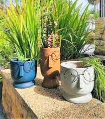 Ceramic Head Planter With Glasses