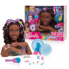 barbie tie dye deluxe 22 piece styling head dark brown hair includes 2 non toxic dye colors