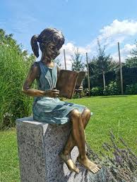 Bronze Garden Sculpture Girl Reading A