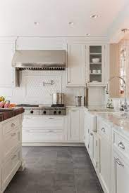 75 gray floor kitchen with white