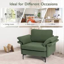 Modern Fabric Accent Armchair With Original Distributed Spring And Armrest Cushions Army Green Costway