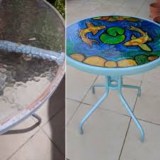 diy faux stained glass pond in a table