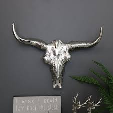 large silver metal wall mounted buffalo