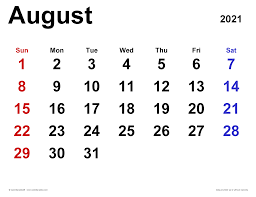Christian, catholic, jewish & muslim. August 2021 Calendar Templates For Word Excel And Pdf