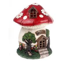 Solar Powered Illuminated Fairy House Dwelling Garden Ornament Red Mushroom Toadstool House