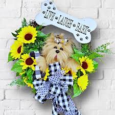 Custom Sunflower Dog Wreath Wall Decor
