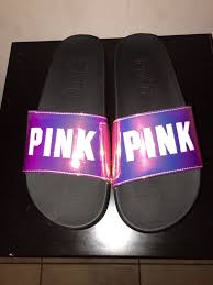 Victoria Secret Pink Holographic Slides Nwot Size Us M Eu