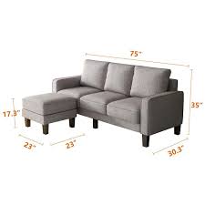 Magic Home 75 In Storage Modern L Shape Living Room 3 Seats Sofa With Ottoman In Light Grey Light Gray