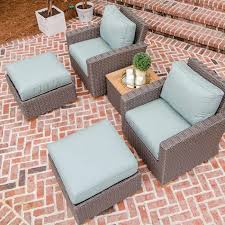 Royal Teak Collection P160spa Sanibel Deep Seating 5 Piece Wicker Patio Conversation Set With Chairs Ottomans Side Table Spa Sunbrella Cushions