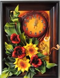 Clock Made Of Leather Sunflowers And