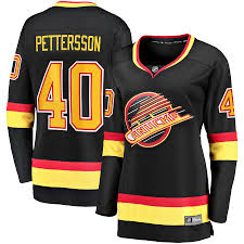 The vancouver canucks' flying skate logo hasn't flown in a competitive nhl game in nearly 20 years, but it will on saturday night at rogers arena when they host the toronto maple leafs. Women S Vancouver Canucks Elias Pettersson Fanatics Branded Black 2019 20 Flying Skate Premier Breakaway Player Jersey