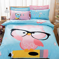pink and blue owl bed set interior