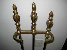 Antique Solid Brass Fireplace Tool Set
