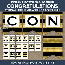 Congratulations Banner Black Gold Horizontal Stripes