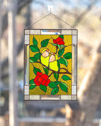 Lovebirds Stained Glass Window Panel