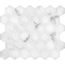Great selection of tile backsplashes for there are a number of reasons to install a backsplash in your home. Enigma Bianco 12 Inch X 12 Inch Polished 2 Inch Hexagon Mosaic Tile The Home Depot Canada