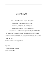 Internship Completion Certificate Format Club Sample Of Job Report