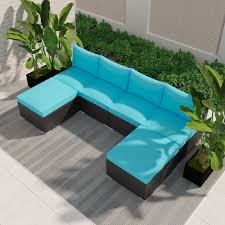 ainfox 6 pcs outdoor patio furniture sofa set clearance blue size 59