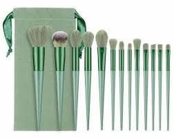 plastic 13 pieces green makeup brush set