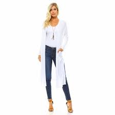 Extra Long Lightweight Cardigan With Side Slits White