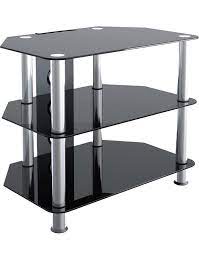 Glass Tv Stand In Black Glass Shelves