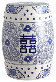 18 ceramic drum garden stool blue