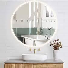 Homemystique 26 In W X 26 In H Large Round Frameless Led Light Wall Mounted Bathroom Vanity Mirror In Silver Glass