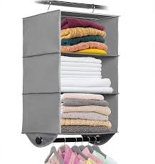 Check spelling or type a new query. Amazon Com Hanging Closet Organizer With Garment Rod 3 Section Heavy Duty Fabric Space Saver For Closets Easy To Mount Foldable Closet Storage Shelves Grey With Black Metal Rod 12 W X 12 D