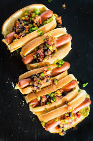pineapple salsa and guacamole hot dogs
