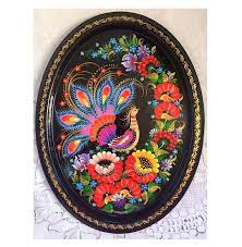 Metal Tray Hand Painted Tray With A