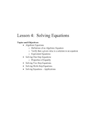 Lesson 4 Solving Equations