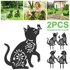 2pcs Cat Garden Stakes Metal Garden