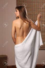 Beautiful Young Woman Naked Back With Towel Фотография, картинки,  изображения и сток-фотография без роялти. Image 9690113