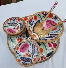 Natural Printed Wooden Decorative Bowls
