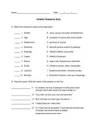 Othello Character Quiz With Answer Key From Worksheet