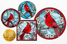 Faux Stained Glass Cardinal Snow