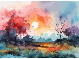 Watercolor Painting Natural Landscape
